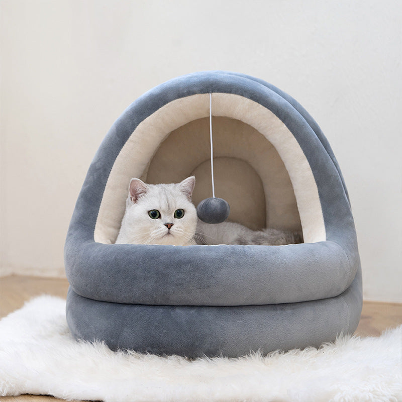Crystal velvet enclosed cat house bed