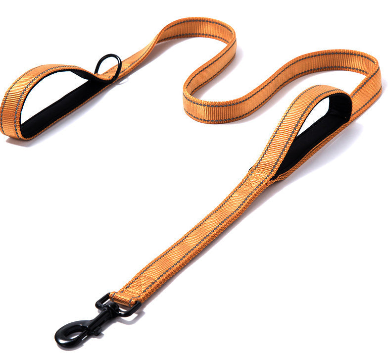 Reflective double-handle dog leash for safe walking