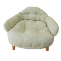 Yellow solid wood cat bed seen from the side