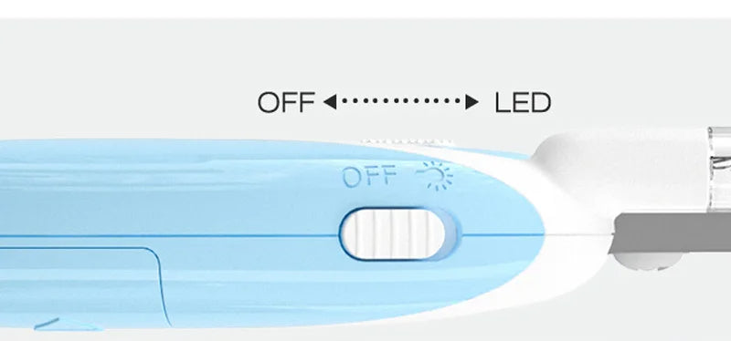 Close-up of the OFF to LED slide switch on the pet nail clipper