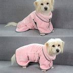 Pink Quick Dry Dog Bathrobe seen from the side and from behind on a small dog