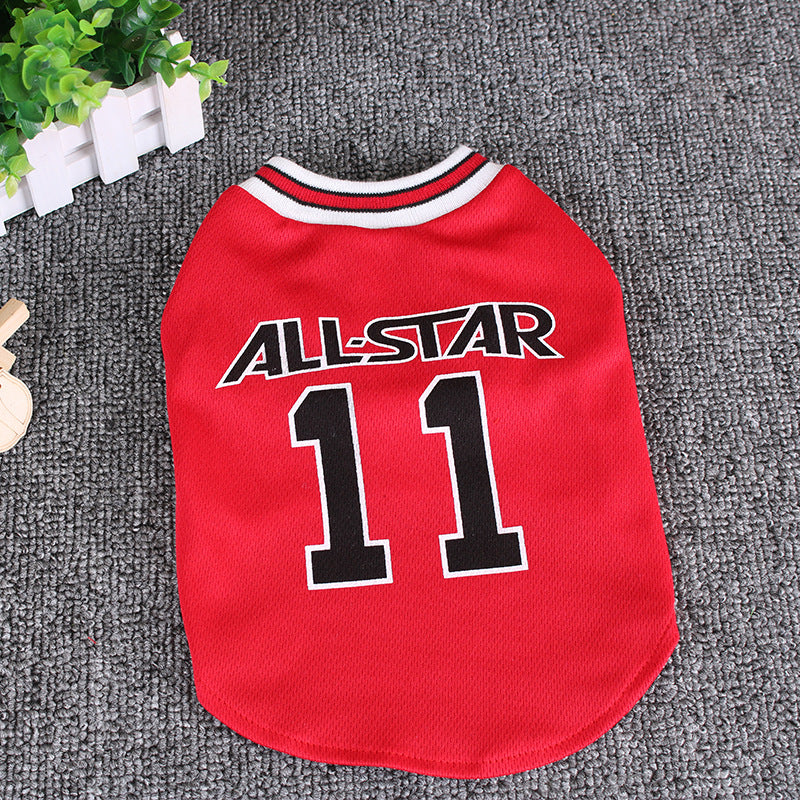 Back of the red All-Star dog basketball jersey with the number 11 print