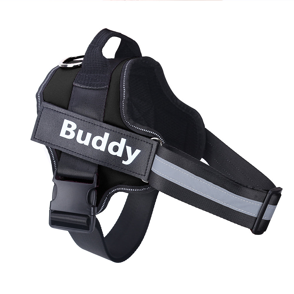 All-black MATERA PET no-pull harness vest with reflective band and top handle