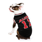 French bulldog wearing the black All-Star Dog Basketball Jersey, side view