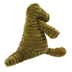 Olive green corduroy crocodile plush dog toy from MATERA PET, angled view