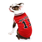 French bulldog sitting in the red All-Star number 11 Dog Basketball Jersey