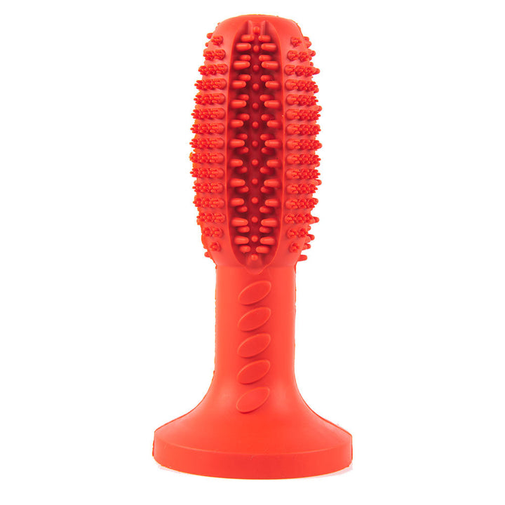 MATERA PET dog toothbrush chew stick in red, bite-resistant rubber dental toy for small and medium dogs