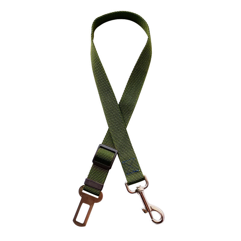 Army green MATERA PET dog car seat belt tether on a white background