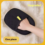 Upgraded one-piece MATERA PET pet hair remover mitt shown on a soft fur rug