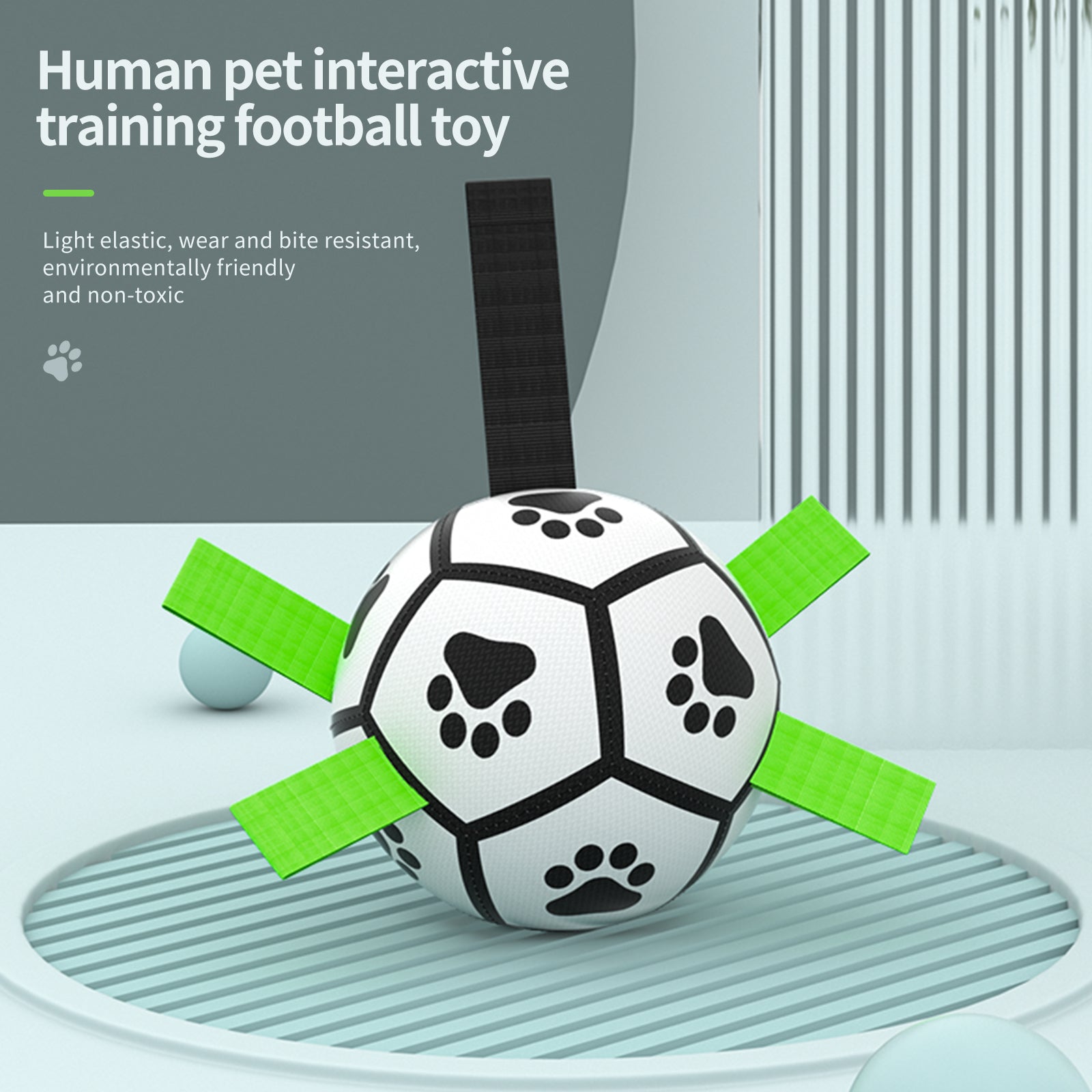 MATERA PET dog soccer ball used as a tug toy by its grab tabs