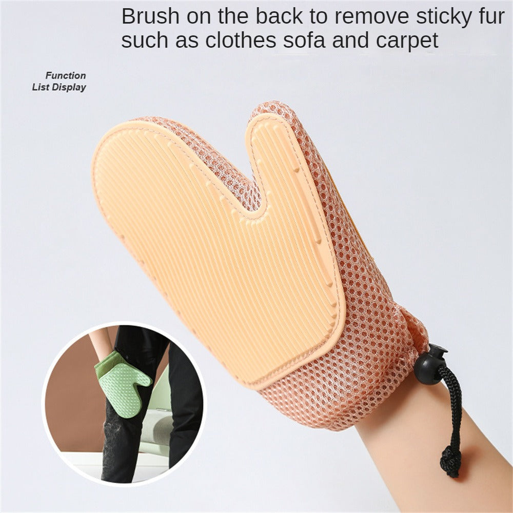 Hair peeled off the grooming glove in one sheet