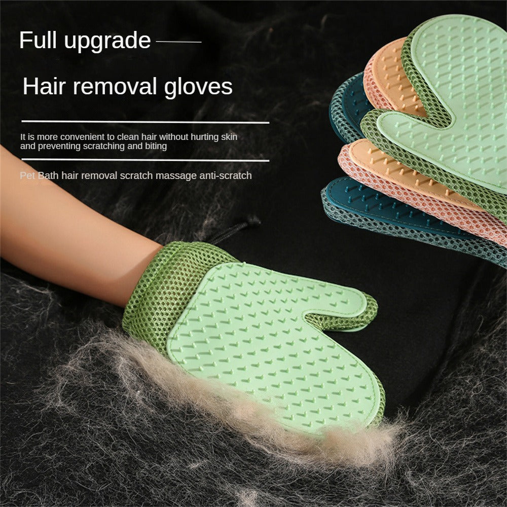 Loose hair collected on the grooming glove surface