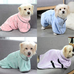 The dog drying robe shown in green, blue, mint and lilac on the same Quick Dry Dog Bathrobe