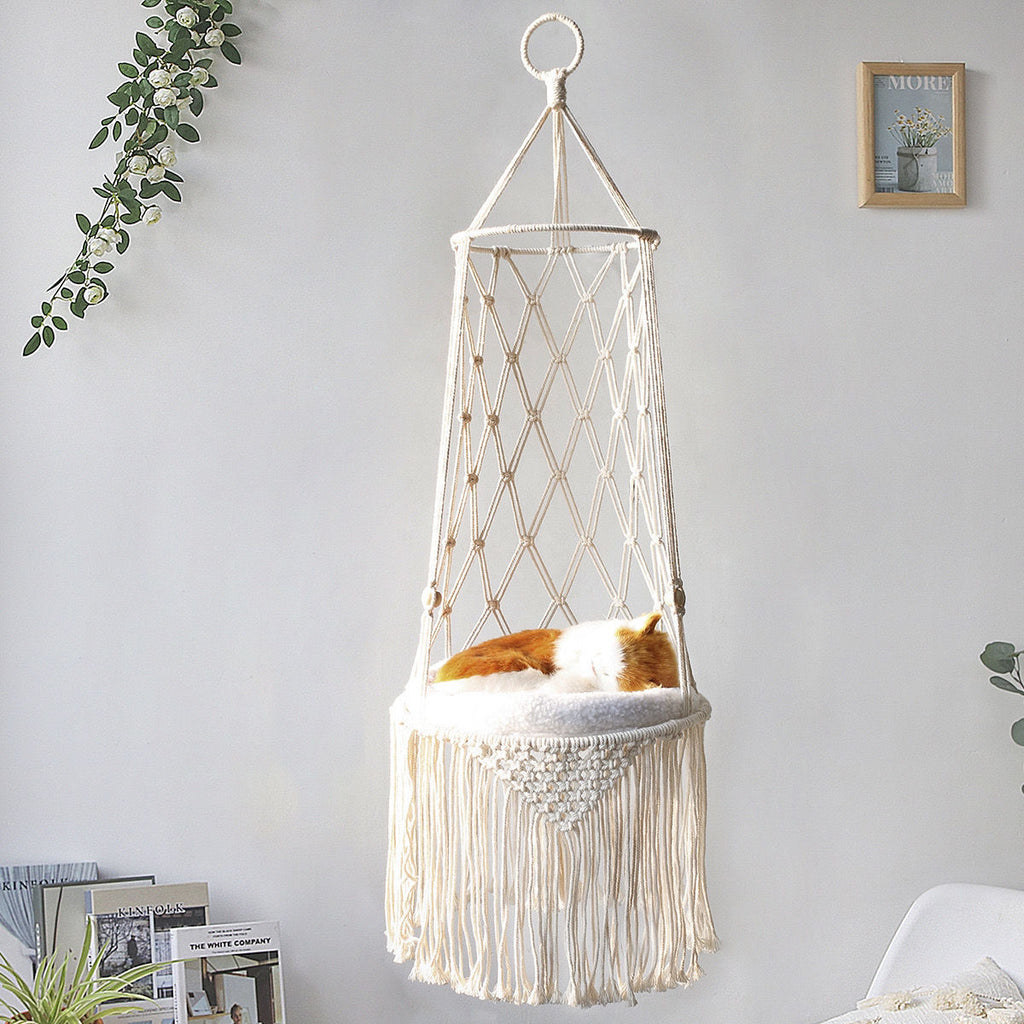 Cotton rope weave detail of the MATERA PET macrame cat hammock
