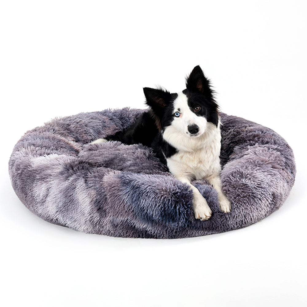 MATERA PET fluffy donut calming dog bed with a raised plush rim