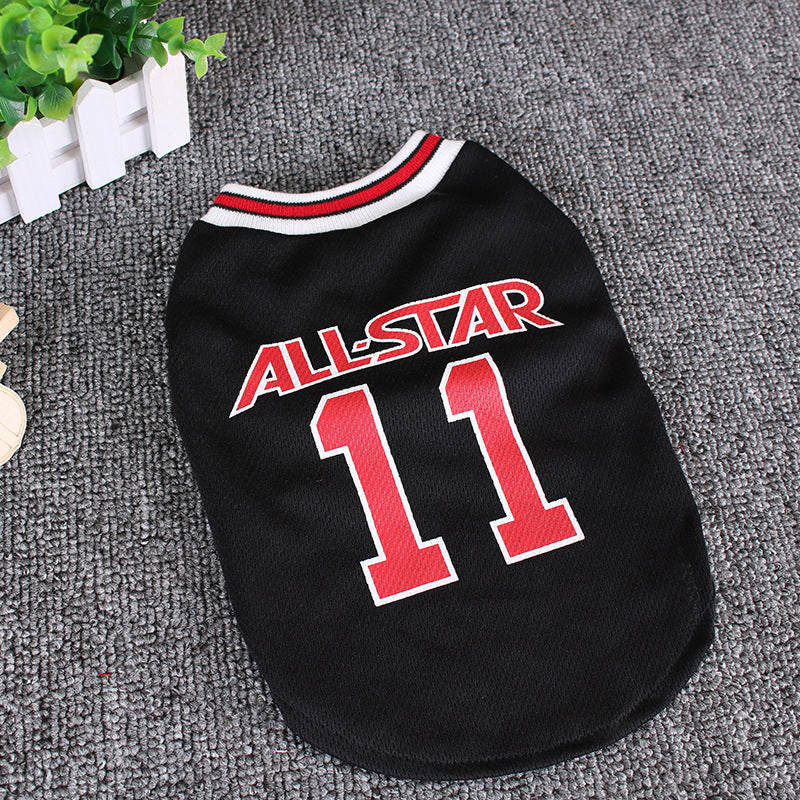 Black All-Star Dog Basketball Jersey laid flat showing the red ribbed collar and number 11