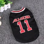Black All-Star Dog Basketball Jersey laid flat showing the red ribbed collar and number 11