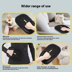 MATERA PET grooming glove used on a dog, a sofa, clothing and a cat scratching board