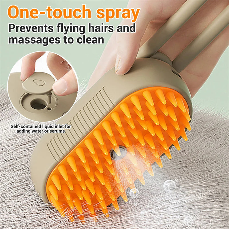 MATERA PET grooming brush – one-touch steam spray softens fur and reduces static