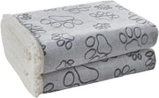 MATERA PET waterproof sherpa fleece pet blanket folded, gray paw print flannel with cream sherpa lining for dogs and cats