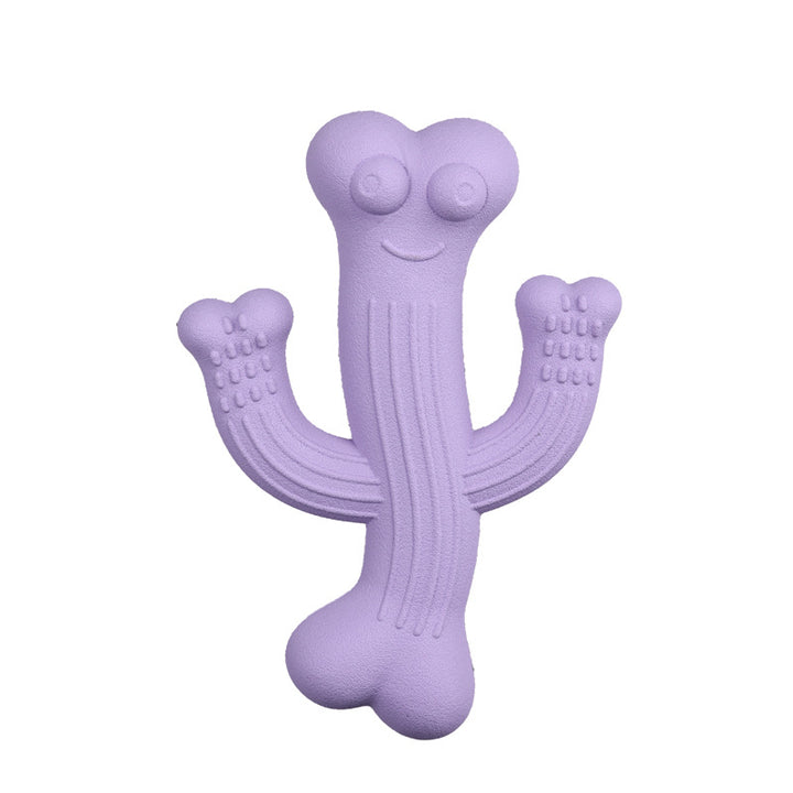 MATERA PET cactus chew toy for dogs in purple, nubby chew toy with smiling cactus face