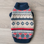 MATERA PET navy Nordic pattern faux mink velvet turtleneck sweater for dogs