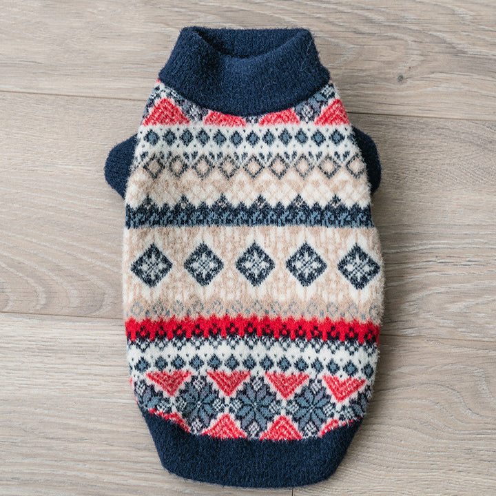 MATERA PET navy Nordic pattern faux mink velvet turtleneck sweater for dogs