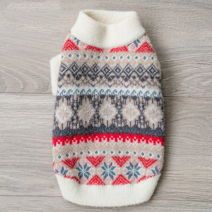 MATERA PET cream Nordic pattern faux mink velvet dog sweater laid flat