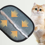 Grey side of the MATERA PET deshedding mitt holding collected cat fur beside a cat