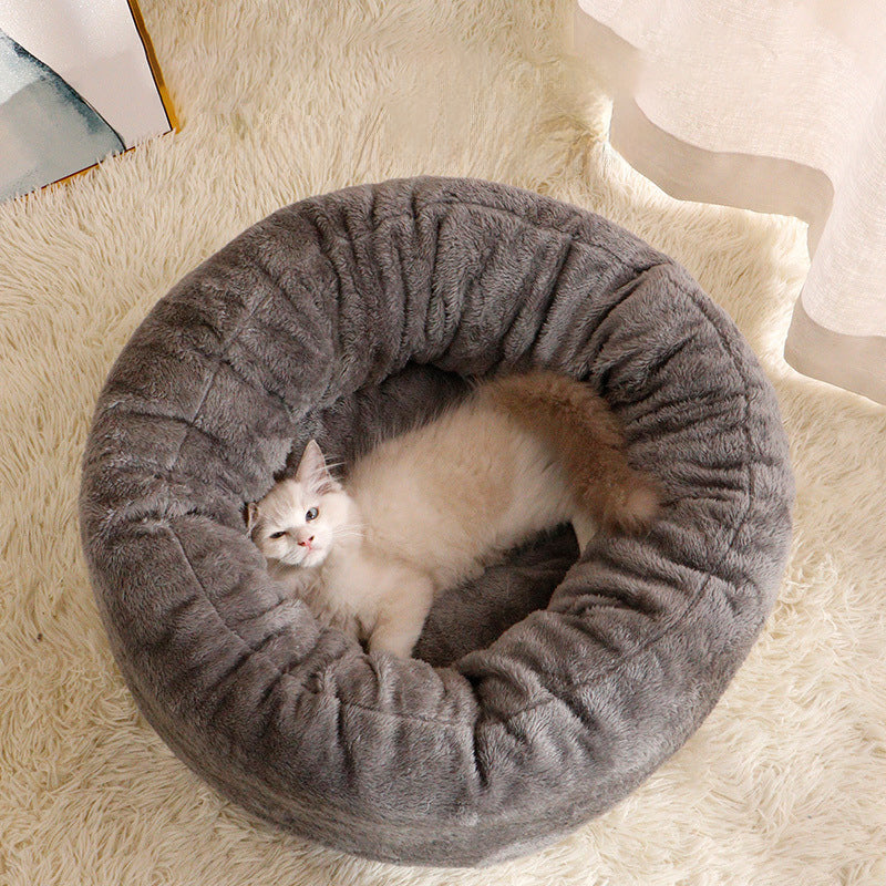 Long Plush Donut Dog Bed