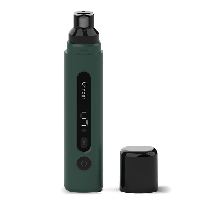 MATERA PET rechargeable LED nail grinder for dogs and cats in dark green with protective cap, on white