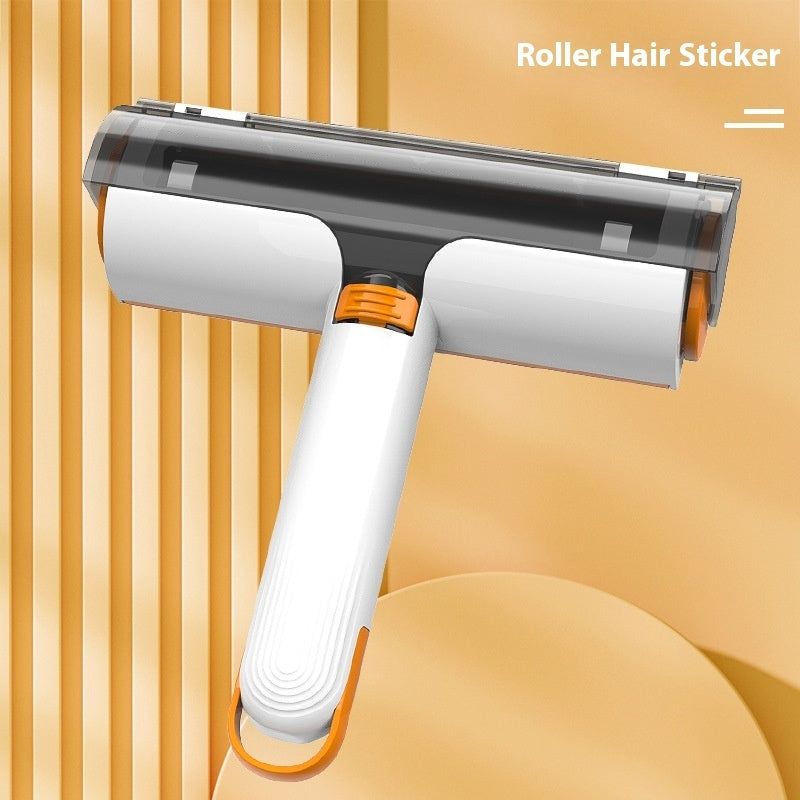 Single reusable pet hair roller standing upright on its handle