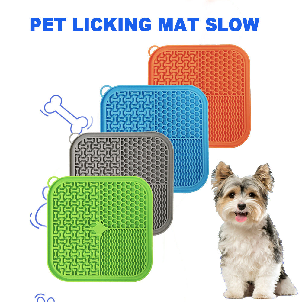 Dog licking mat with suction cups on the back