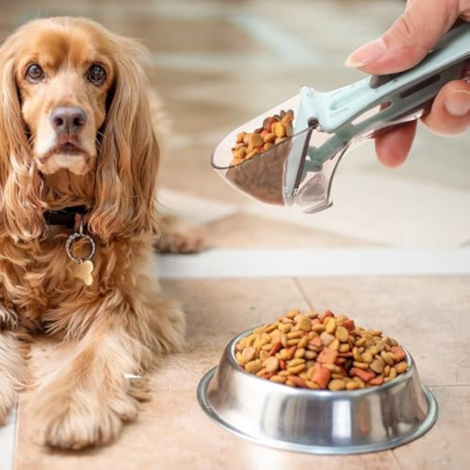 Pet food measuring scoop for dog and cat kibble