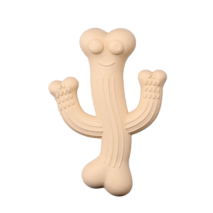 MATERA PET cactus chew toy for dogs in beige, durable rubber and bamboo fiber chew toy on white background