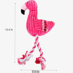 MATERA PET flamingo plush dog toy with rope legs, 13.4 in tall and 7.1 in wide