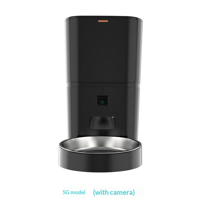 Black MATERA PET 5G smart pet feeder with built-in camera and stainless steel bowl