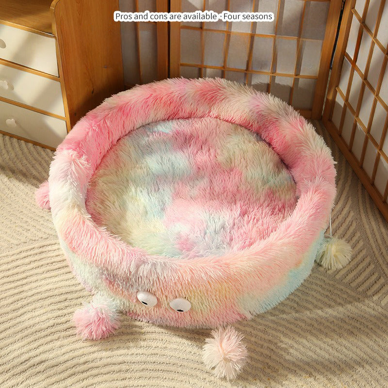 Green monster round cat nest with raised sides