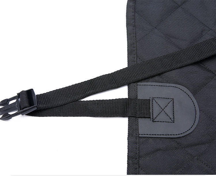 Adjustable anchor strap and reinforced patch on the MATERA PET dog car hammock