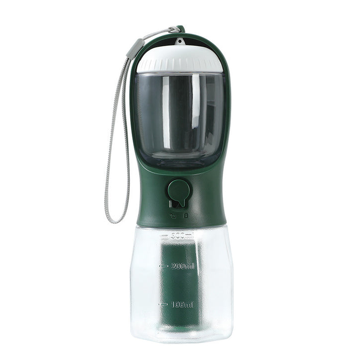 MATERA PET 3-in-1 dog travel water bottle in forest green with food chamber