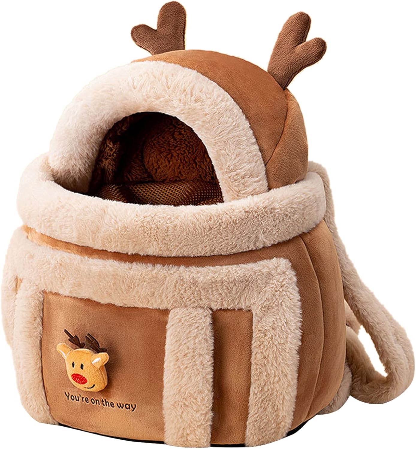 Plush reindeer pet carrier backpack for winter