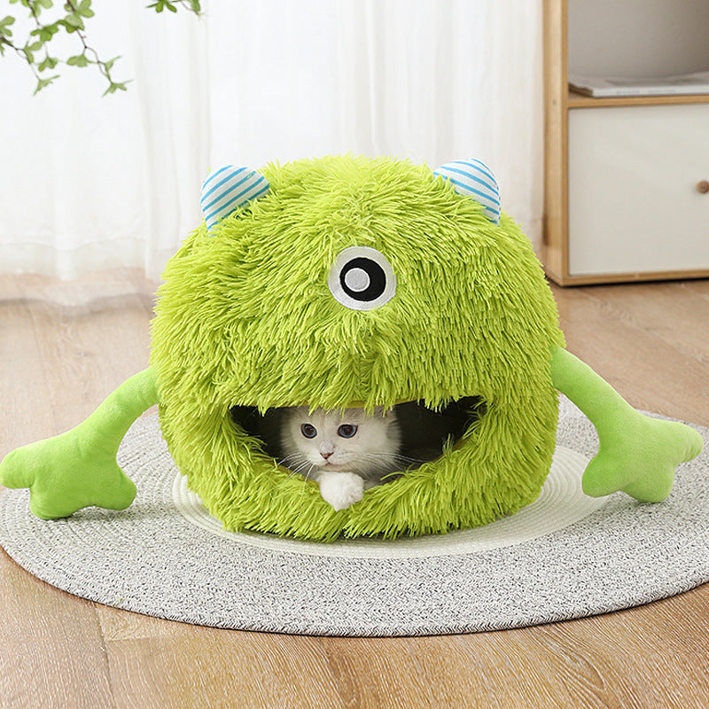 Round fluffy cat bed with soft raised sides