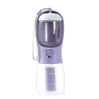 MATERA PET portable dog water bottle in lavender purple with food compartment