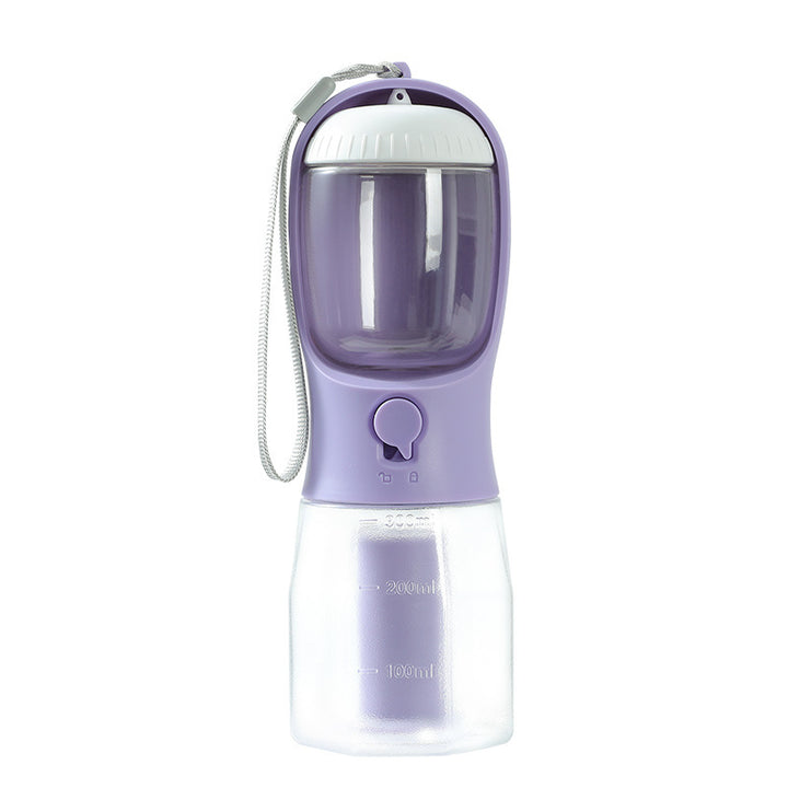 MATERA PET portable dog water bottle in lavender purple with food compartment