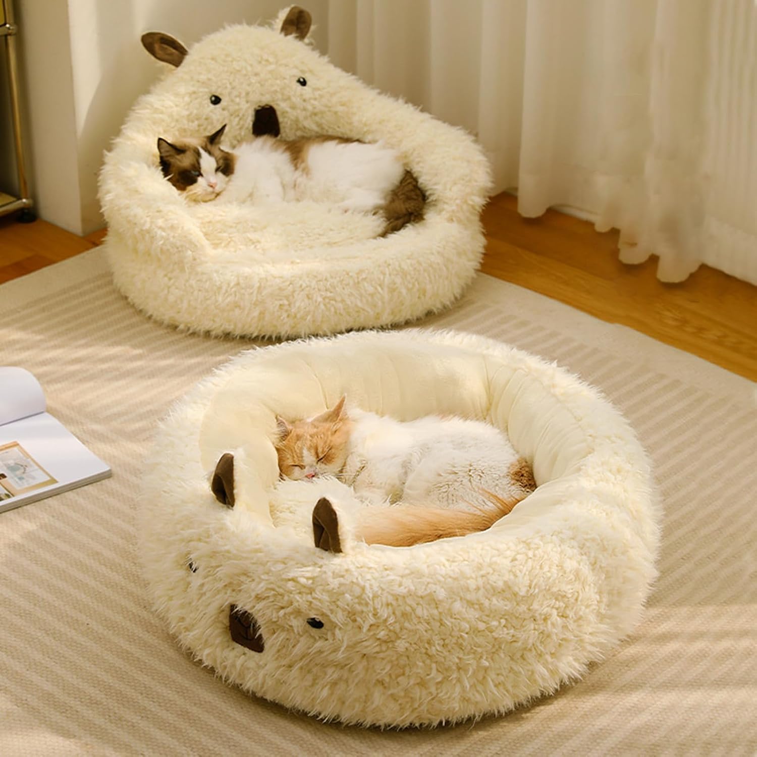 Removable plush cushion lifted from the alpaca bed