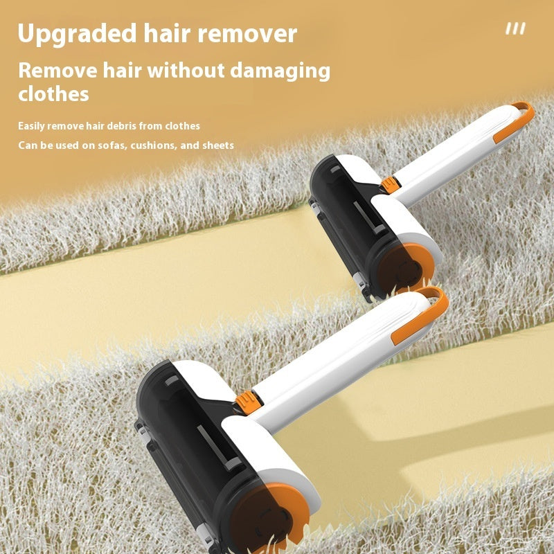 Reusable pet hair roller used on a cream sofa without damaging the fabric