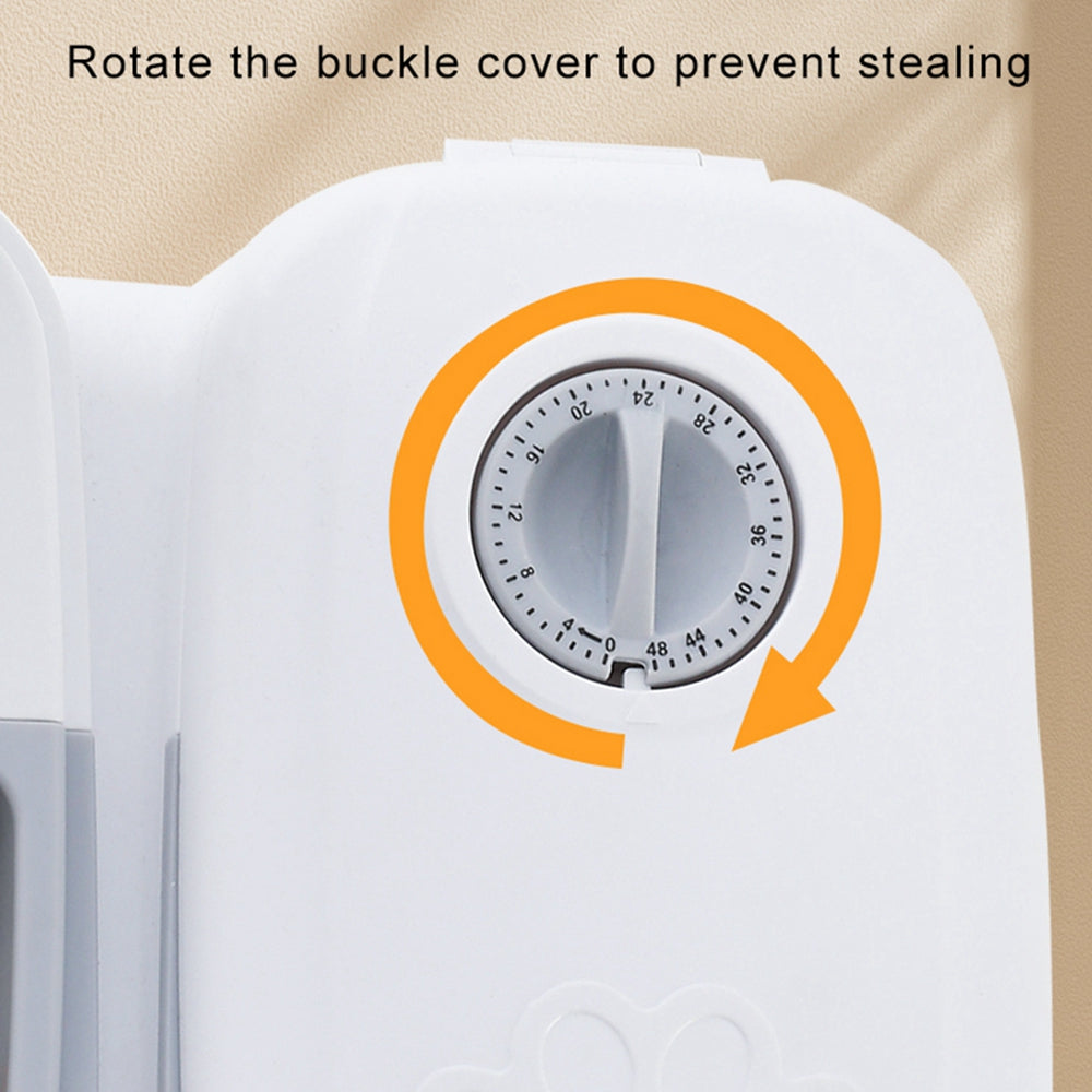 Close-up of the MATERA PET feeder timer dial and anti-theft buckle cover
