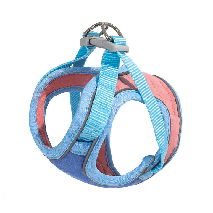 MATERA PET reflective cat harness in Blue with coral and periwinkle soft vest panels