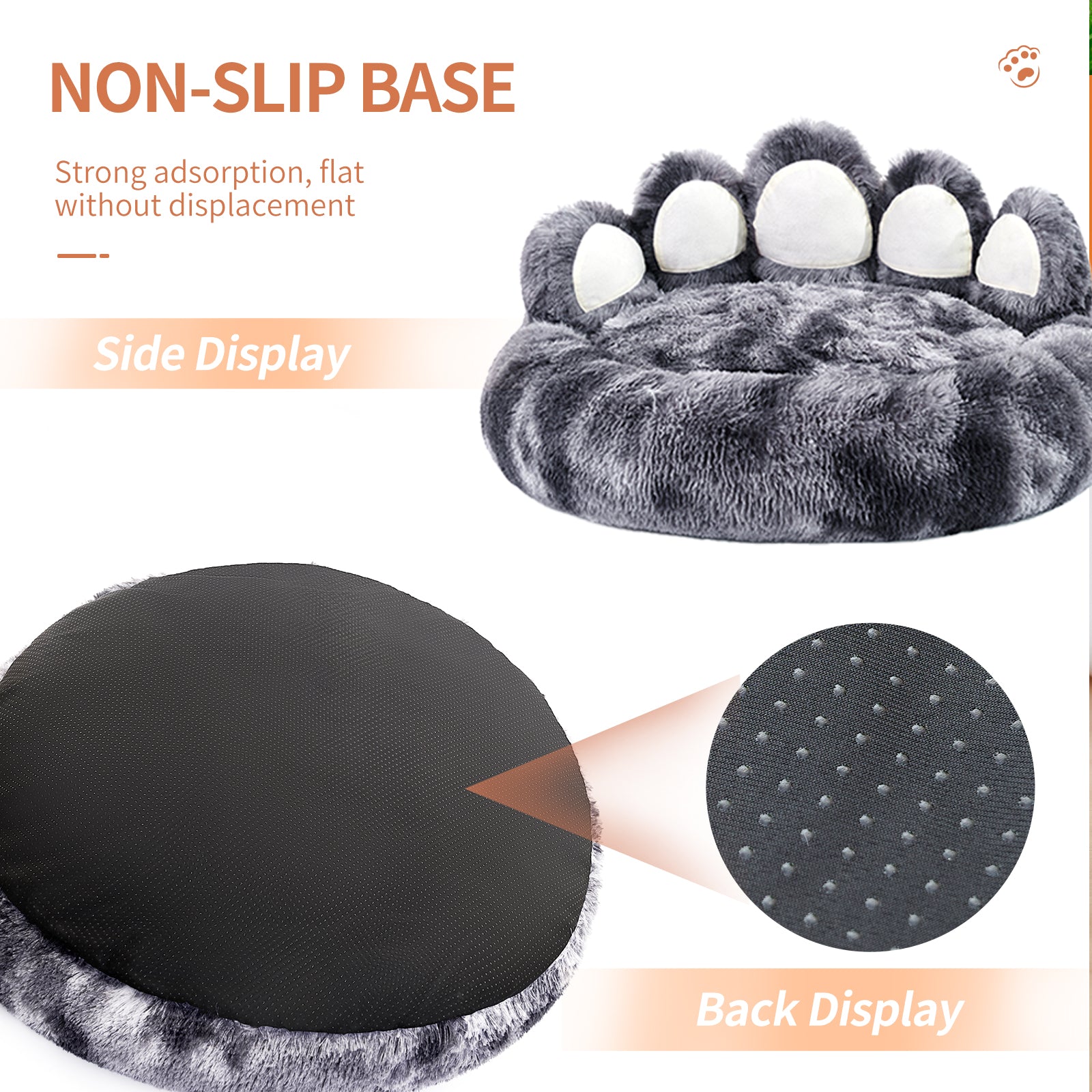 Bear paw cave bed shown next to a size reference