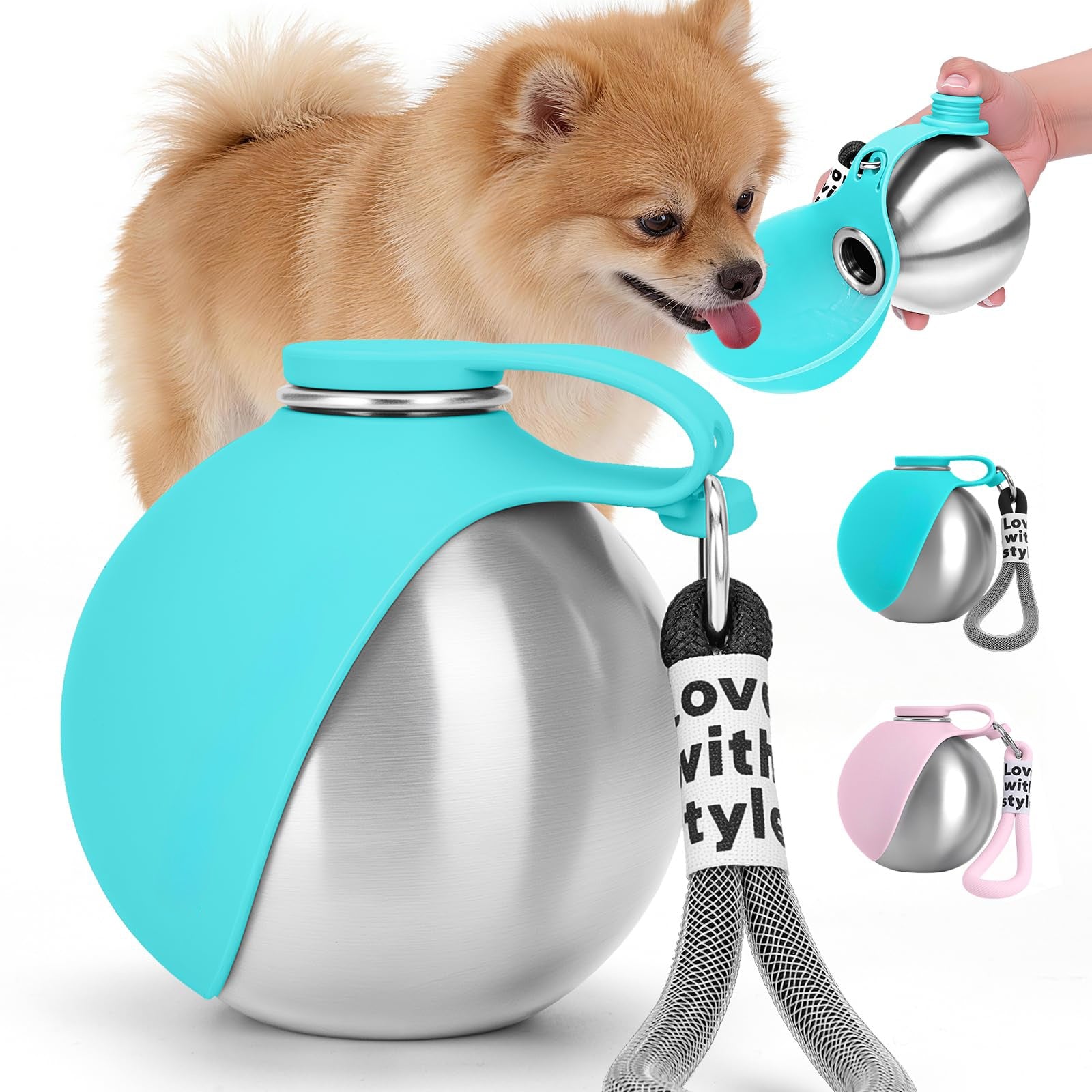Portable dog water bottle with folding travel bowl